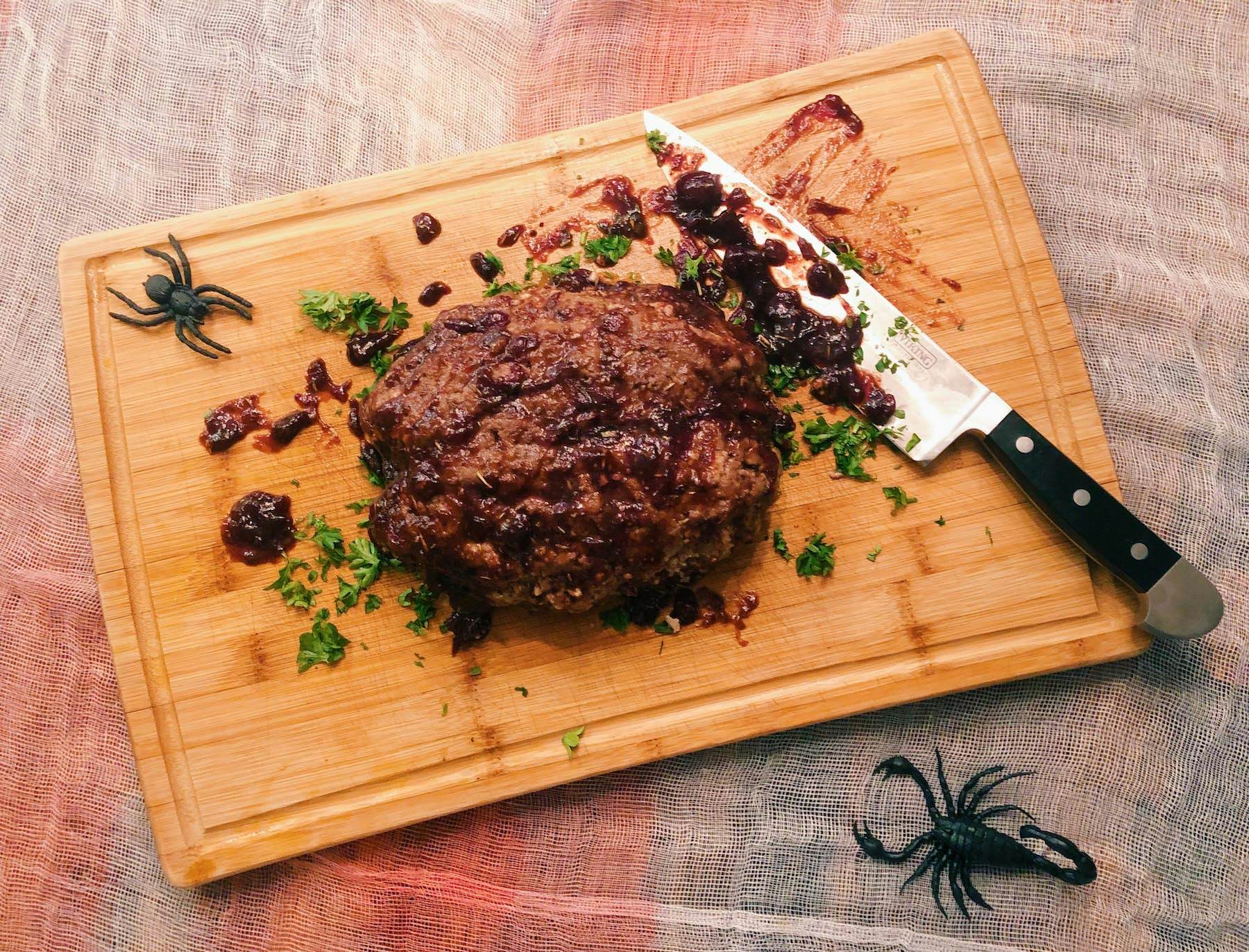 Brain Meatloaf with Balsamic Cranberry Sauce