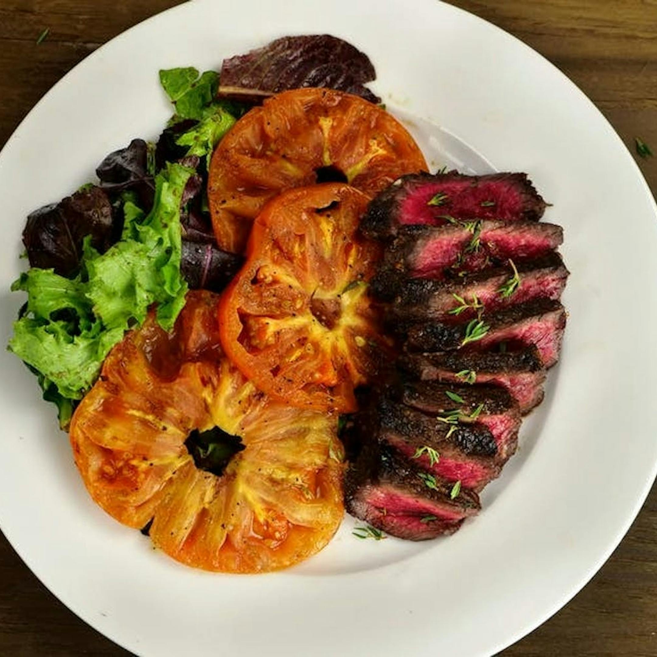 Zesty Denver Steak with Grilled Tomatoes