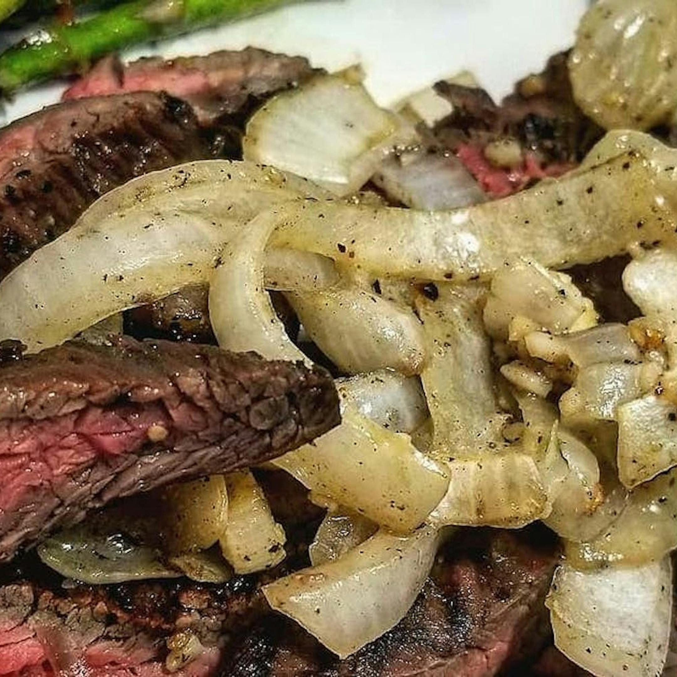 Sheet Pan Flank Steak with Onions and Asparagus