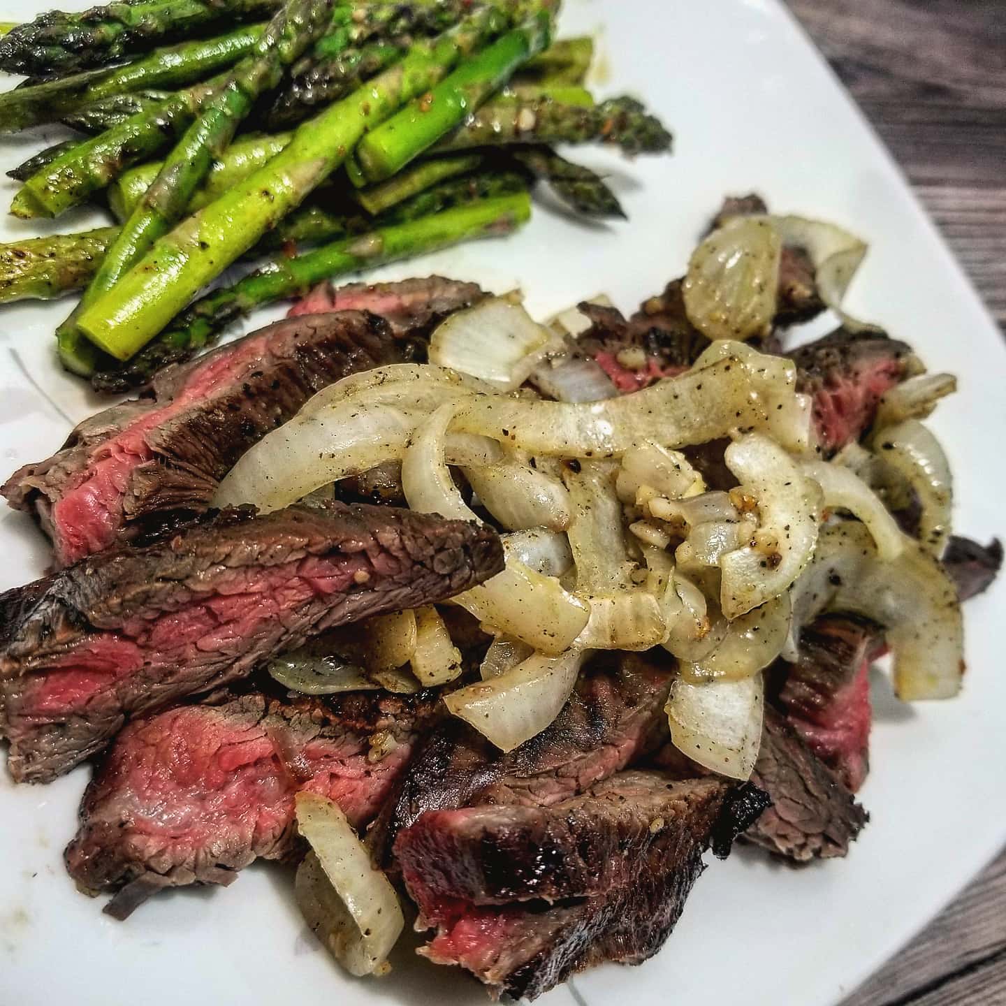 Sheet Pan Flank Steak with Onions and Asparagus 