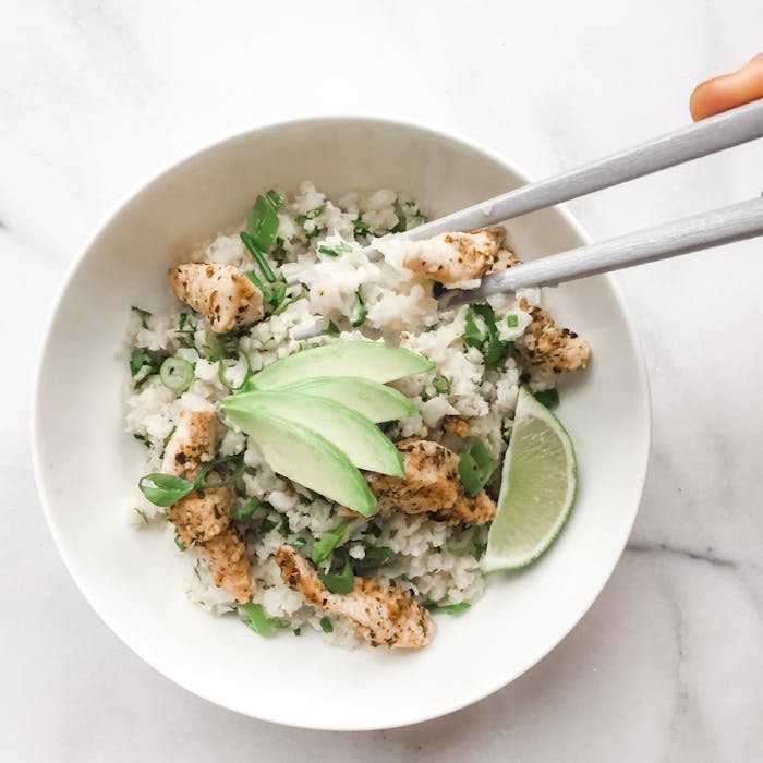 Chicken and Coconut Lime Caulirice Bowl